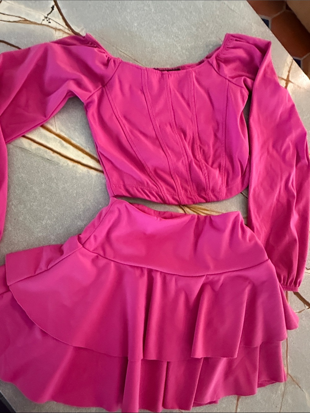 Hot Pink Two-Piece Ruffled Skirt Set